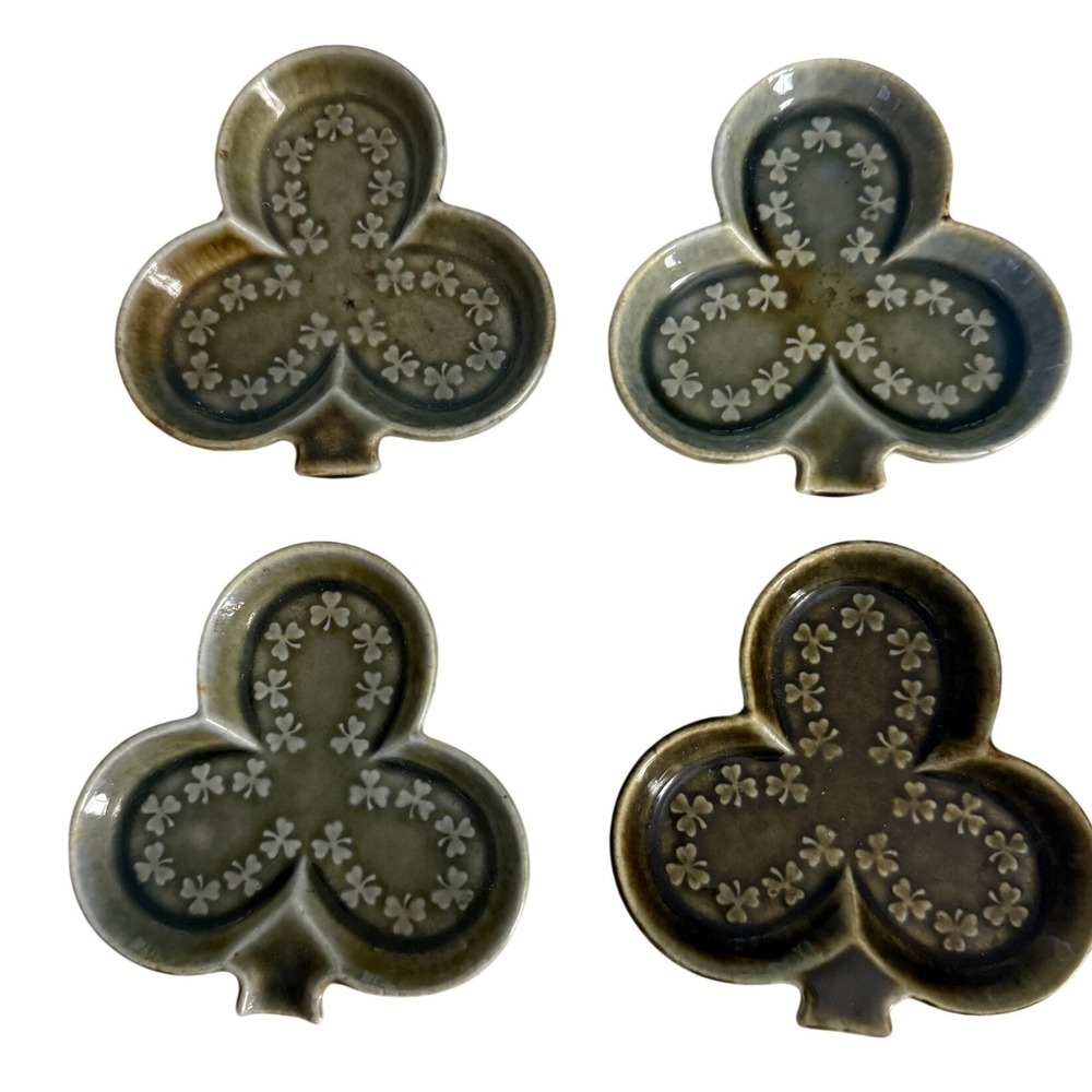 Wade Shamrock Trinket Dishes Set of 4 Green Blue Irish Porcelain Vintage 1950s